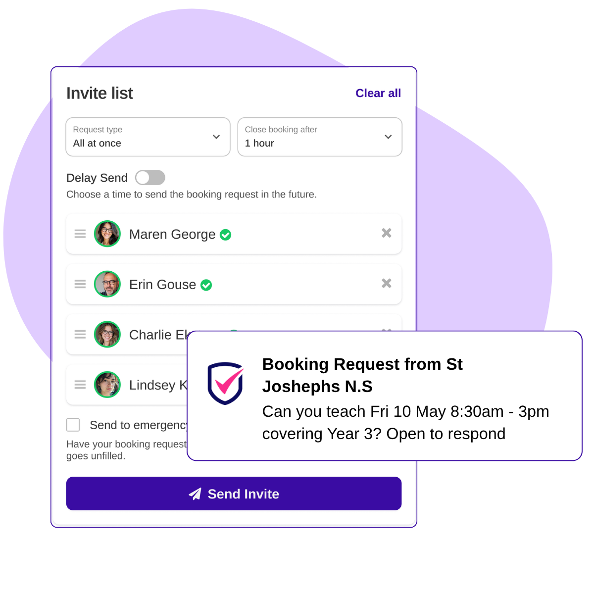 ClassCover platform — school dashboard showing bookings